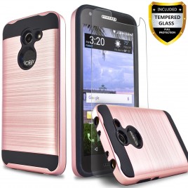 Alcatel Zip LTE Case, Alcatel A577VL Case, Alcatel A30 Case, Alcatel Kora Case, (Not For A30 Plus) Circlemalls 2-Piece Style Hybrid Shockproof Hard Case Cover With [Tempered Glass Screen Protector] And Touch Screen Pen (Rose Gold)
